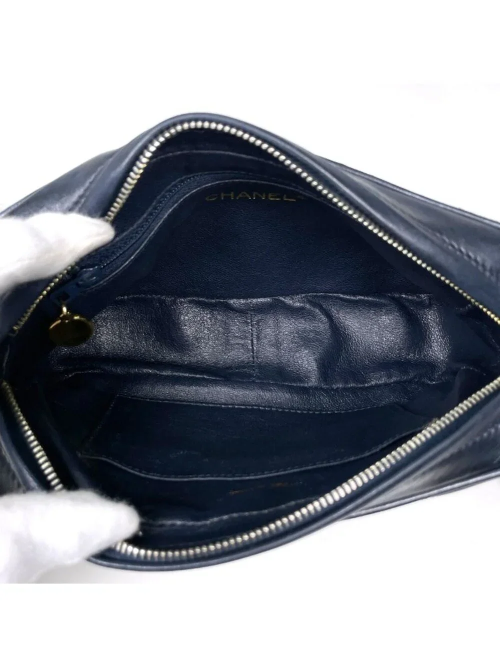 Chanel Shoulder Bag CC Logo Fringe Leather Navy
